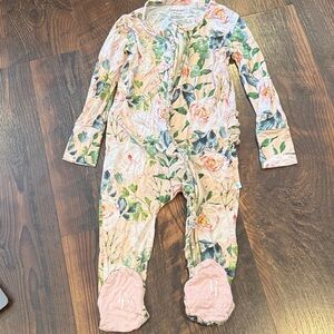 Posh Peanut Floral Baby Romper with Pink and Green